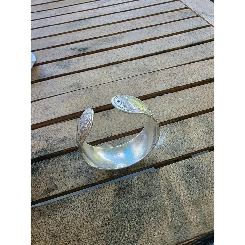 Silver Tone Elephant Cuff Bracelet Wide Boho‎ Festival Statement Jewelry